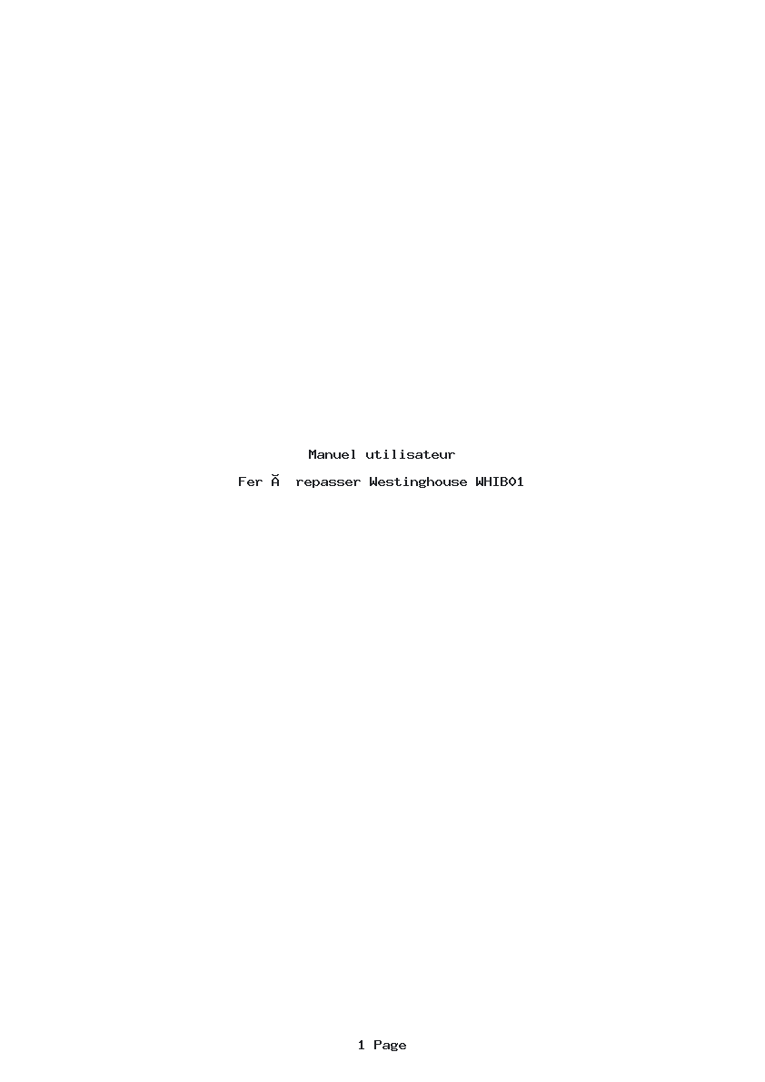 Page 1 de la notice Manuel utilisateur Westinghouse WHIB01