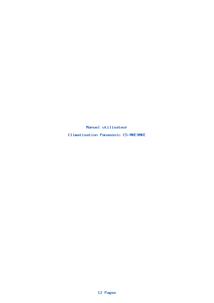 Page 1 de la notice Manuel utilisateur Panasonic CS-MRE9MKE