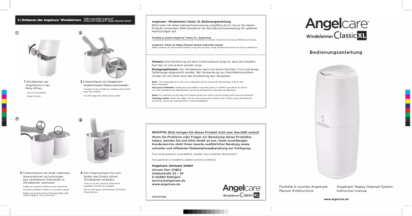 Page 1 de la notice Manuel utilisateur Angelcare Classic XL