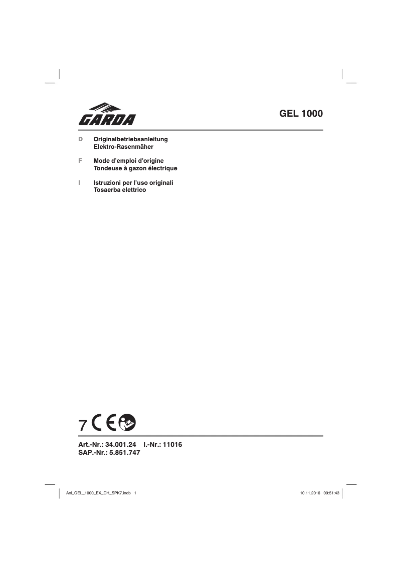 Page 1 de la notice Manuel utilisateur GARDA GEL 1000