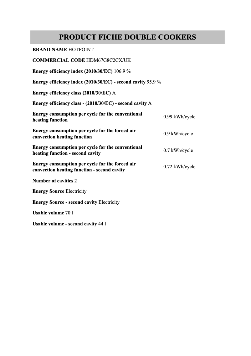 Page 1 de la notice Fiche technique Hotpoint HDM67G8C2CX/UK