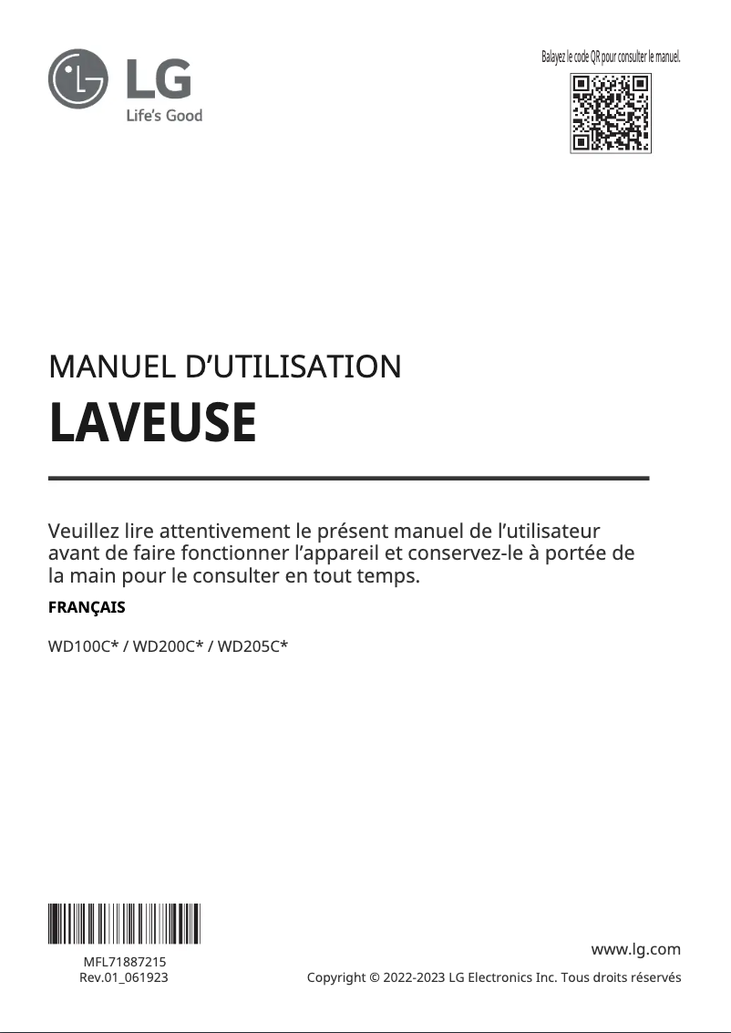 Page 1 de la notice Manuel utilisateur LG WD200CB