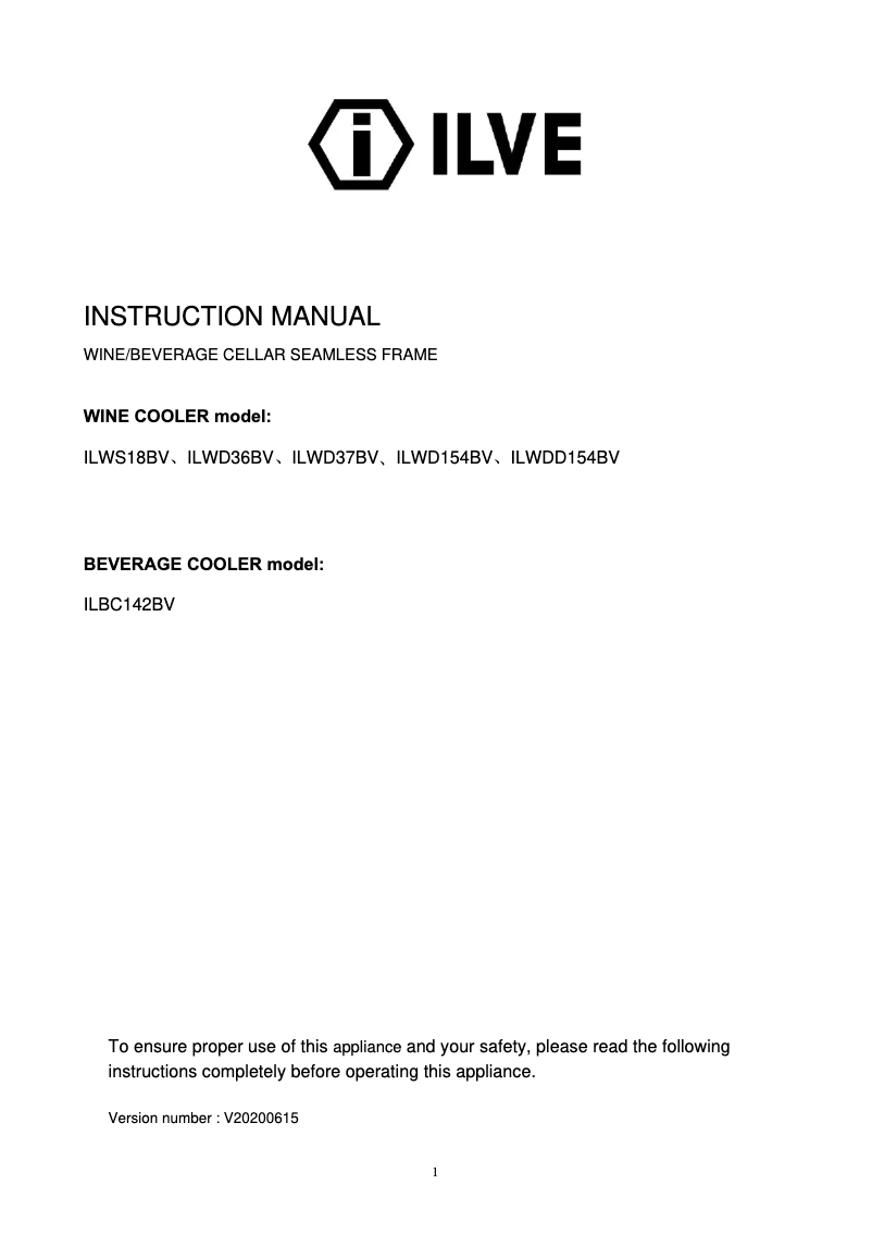 Page 1 de la notice Manuel utilisateur Ilve ILWD154XL