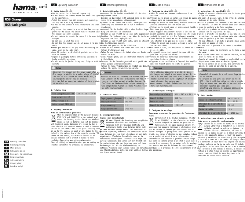Page 1 de la notice Manuel utilisateur Hama 73014333