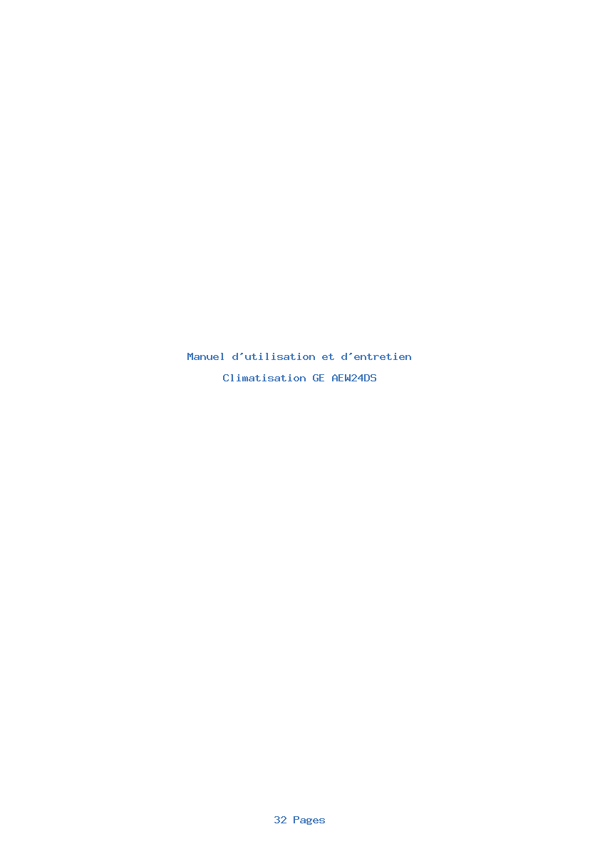 Page 1 de la notice Manuel d'utilisation et d'entretien GE AEW24DS