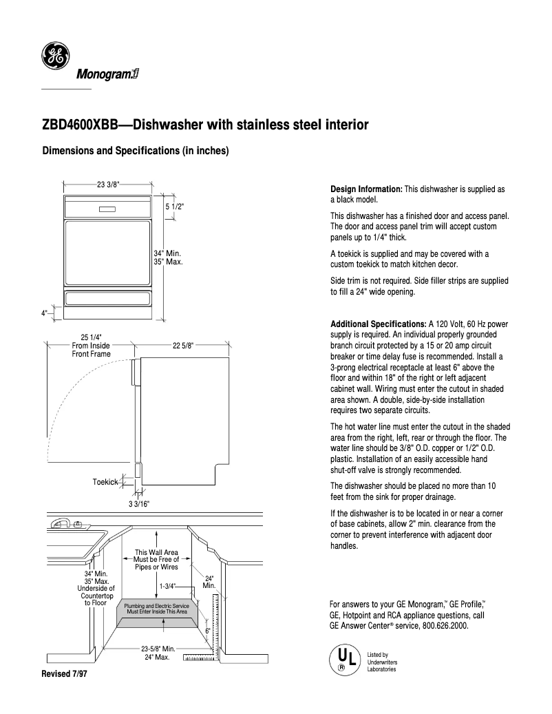 Page 1 de la notice Fiche technique GE ZBD4600XBB