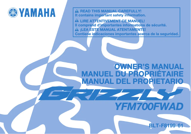 Page 1 de la notice Manuel utilisateur Yamaha Grizzly 700 (2023)