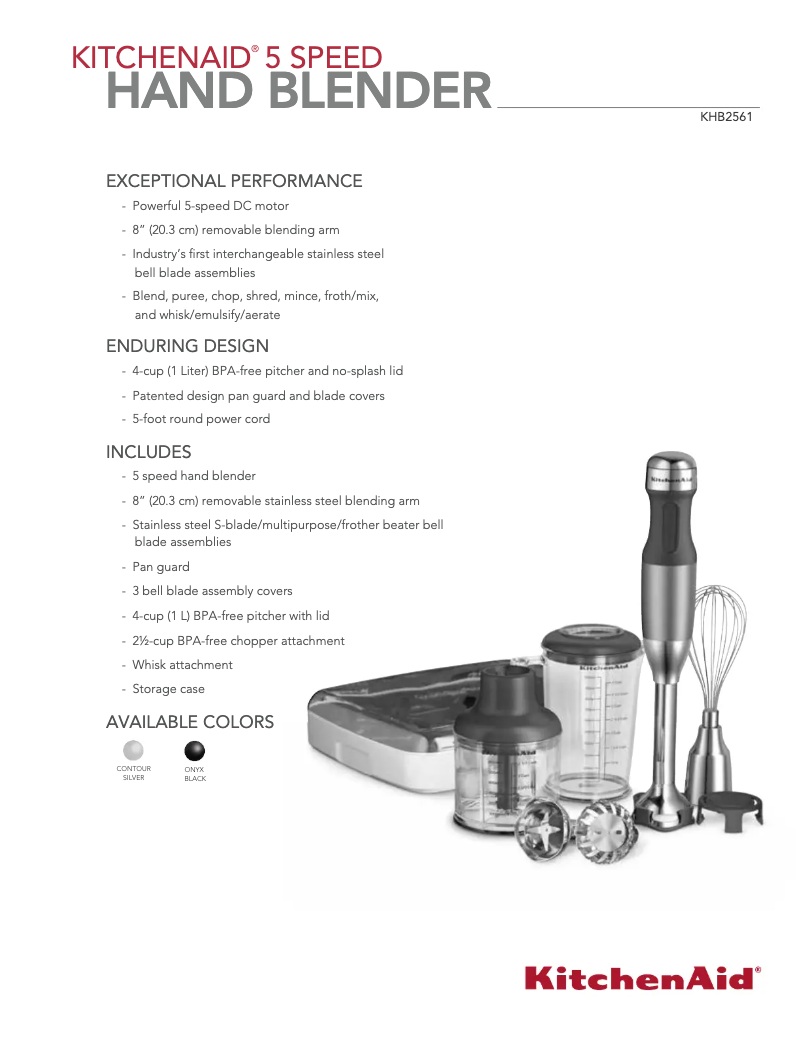 Page 1 de la notice Fiche technique KitchenAid KHB2561