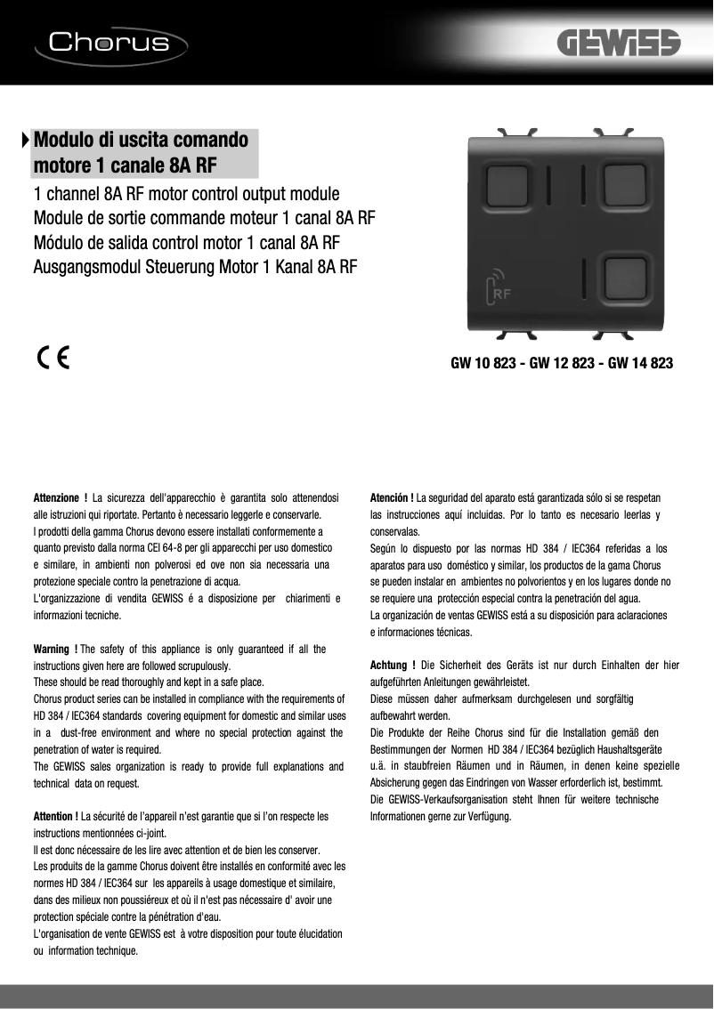 Page 1 de la notice Manuel utilisateur Gewiss GW12823