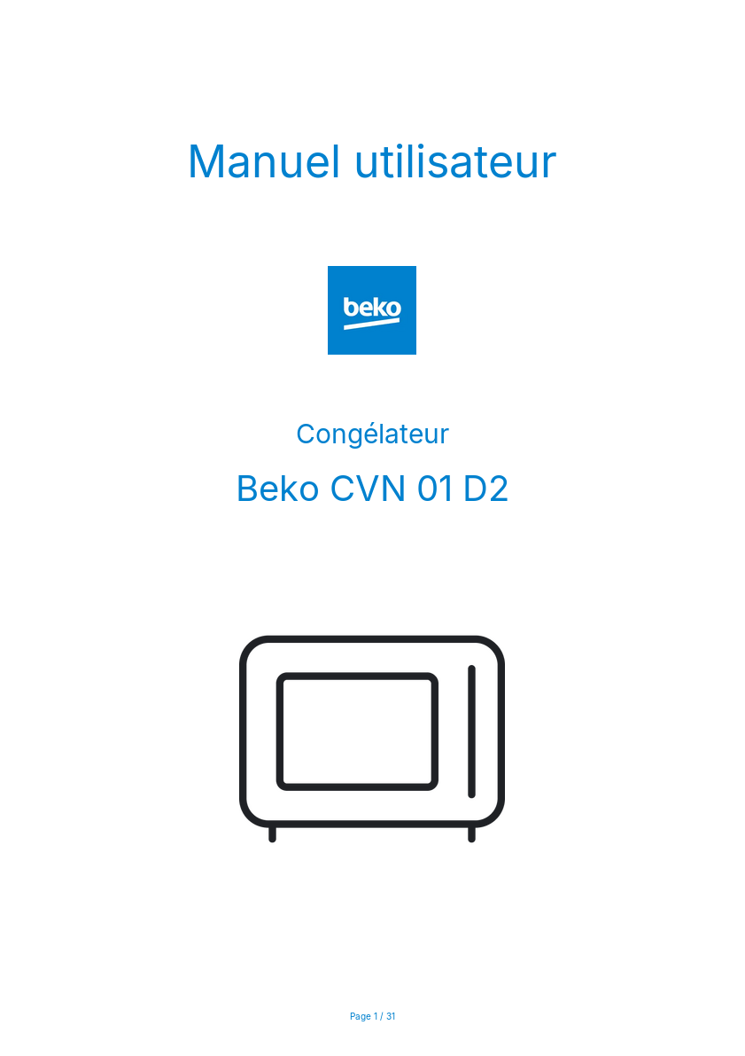 Page 1 de la notice Manuel utilisateur Beko CVN 01 D2