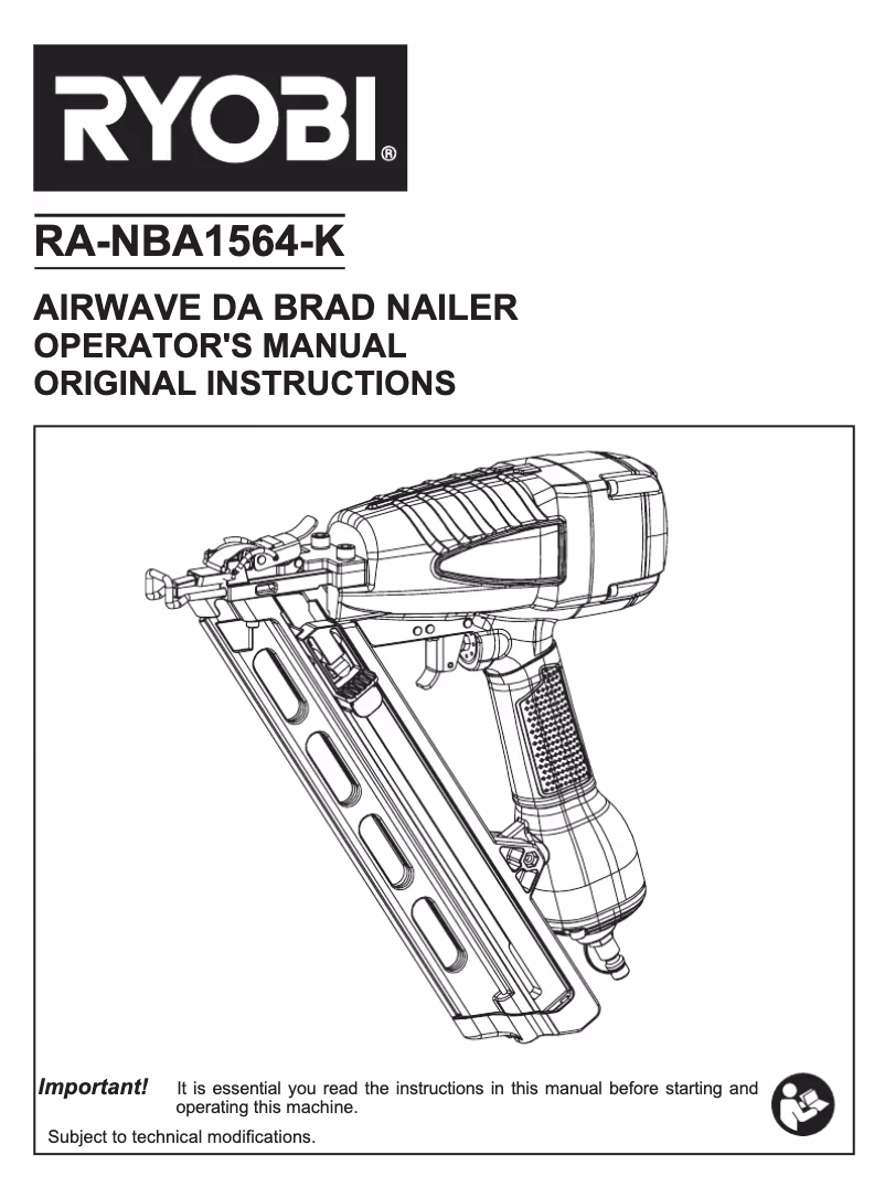 Page 1 de la notice Manuel utilisateur RYOBI Airwave 15Ga DA Brad Nailer