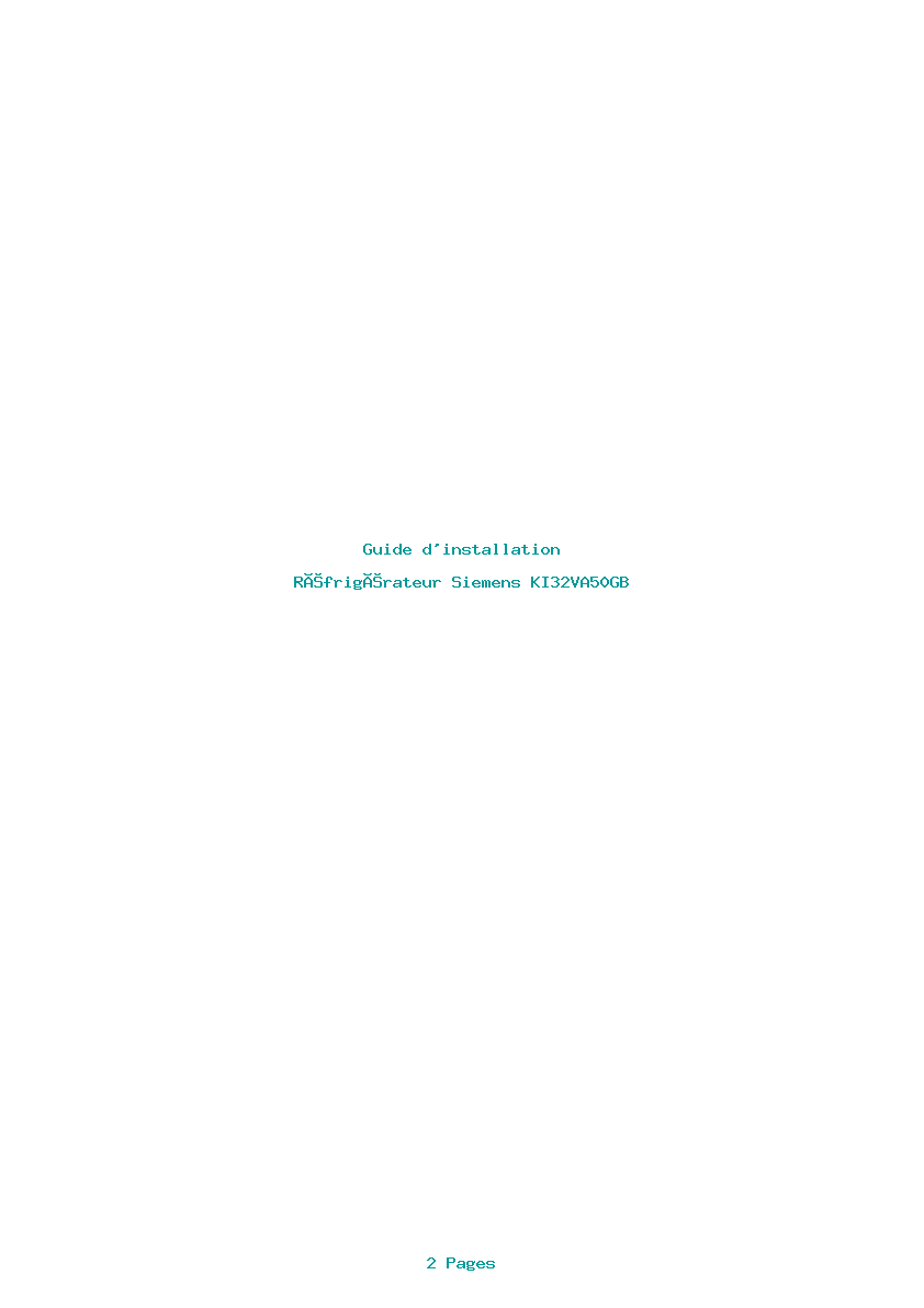 Page 1 de la notice Guide d'installation Siemens KI32VA50GB