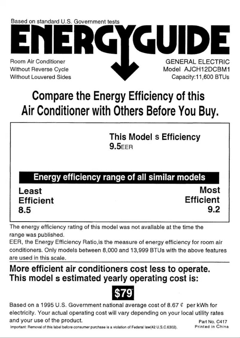 Page n°1 - Label énergétique GE AJCH12DCB