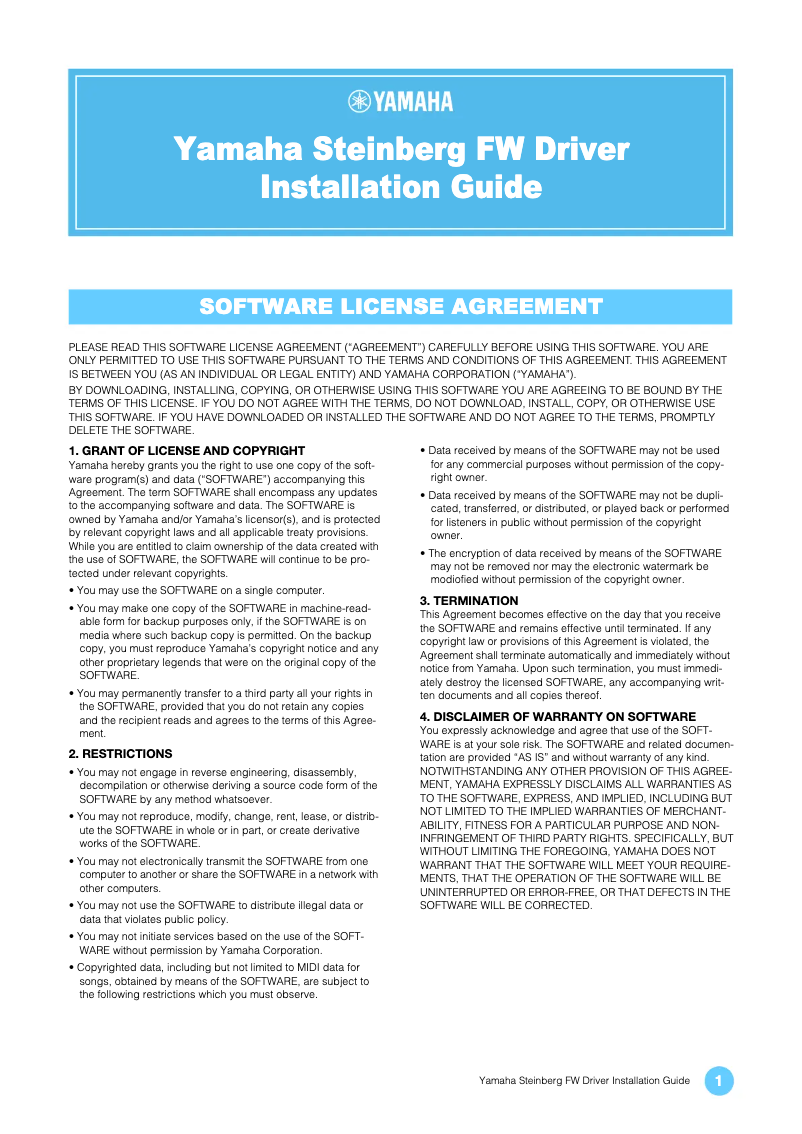 Page 1 de la notice Guide d'installation Yamaha MOTIF-RACK XS