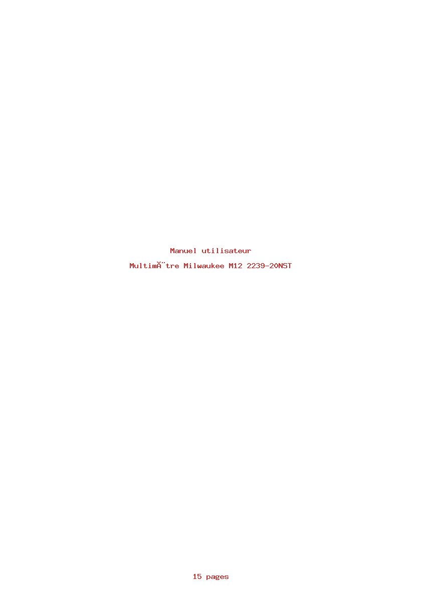 Page 1 de la notice Manuel utilisateur Milwaukee M12 2239-20NST