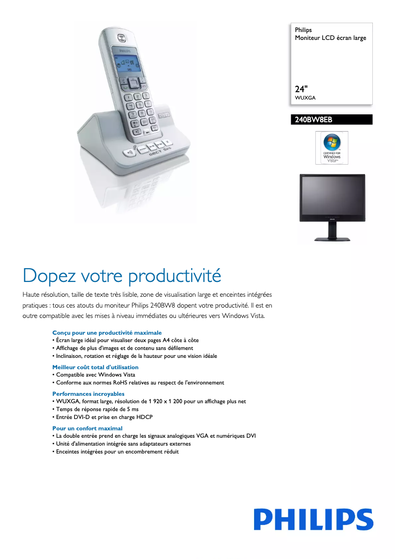 Página 1 del manual Ficha técnica Philips 240BW8EB