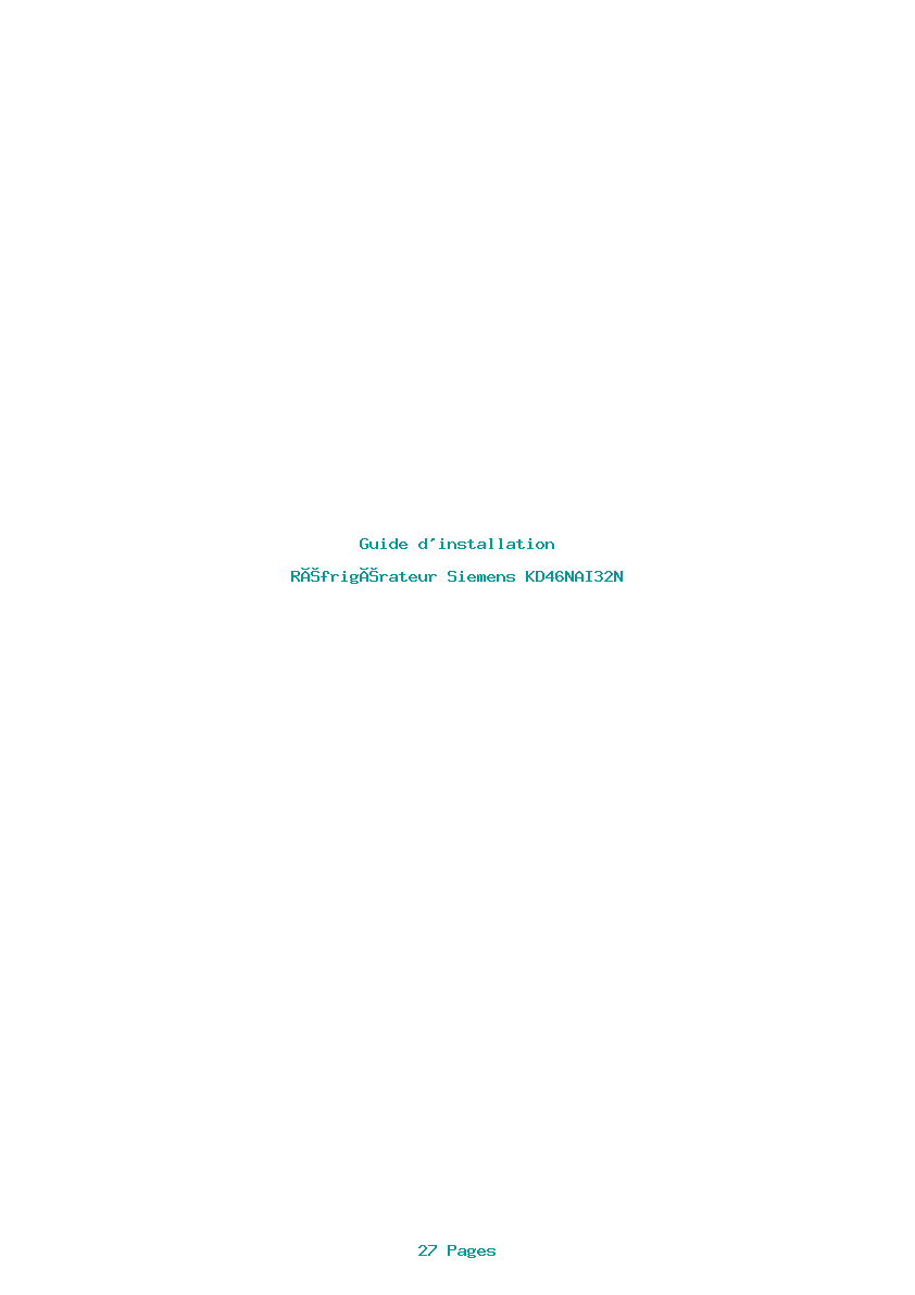 Page 1 de la notice Guide d'installation Siemens KD46NAI32N