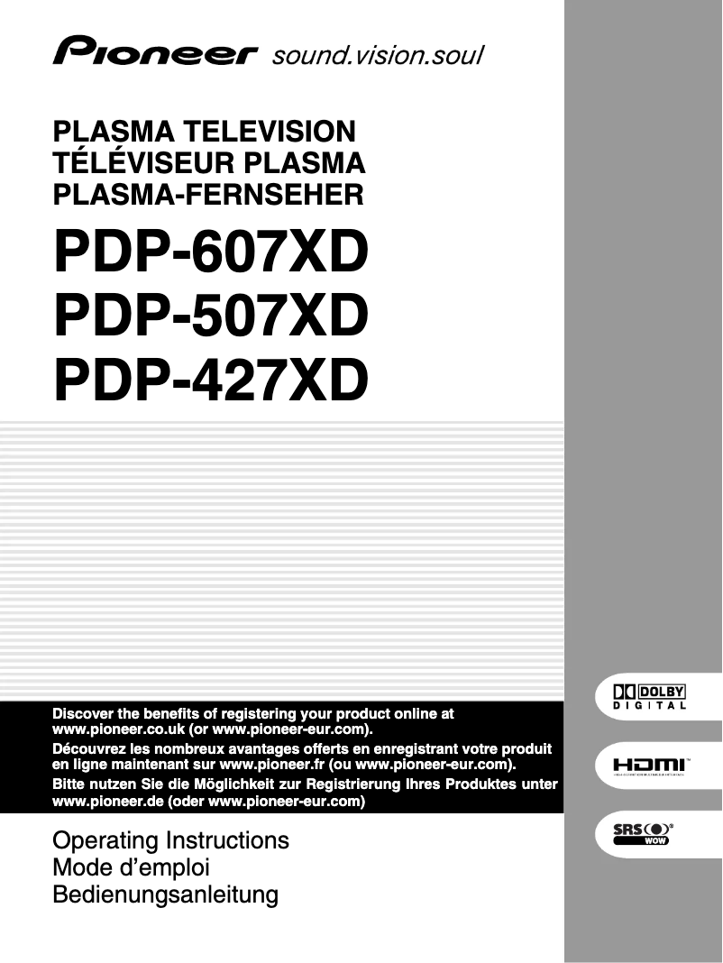 Página 1 del manual Manual de usuario Pioneer PDP-607XD