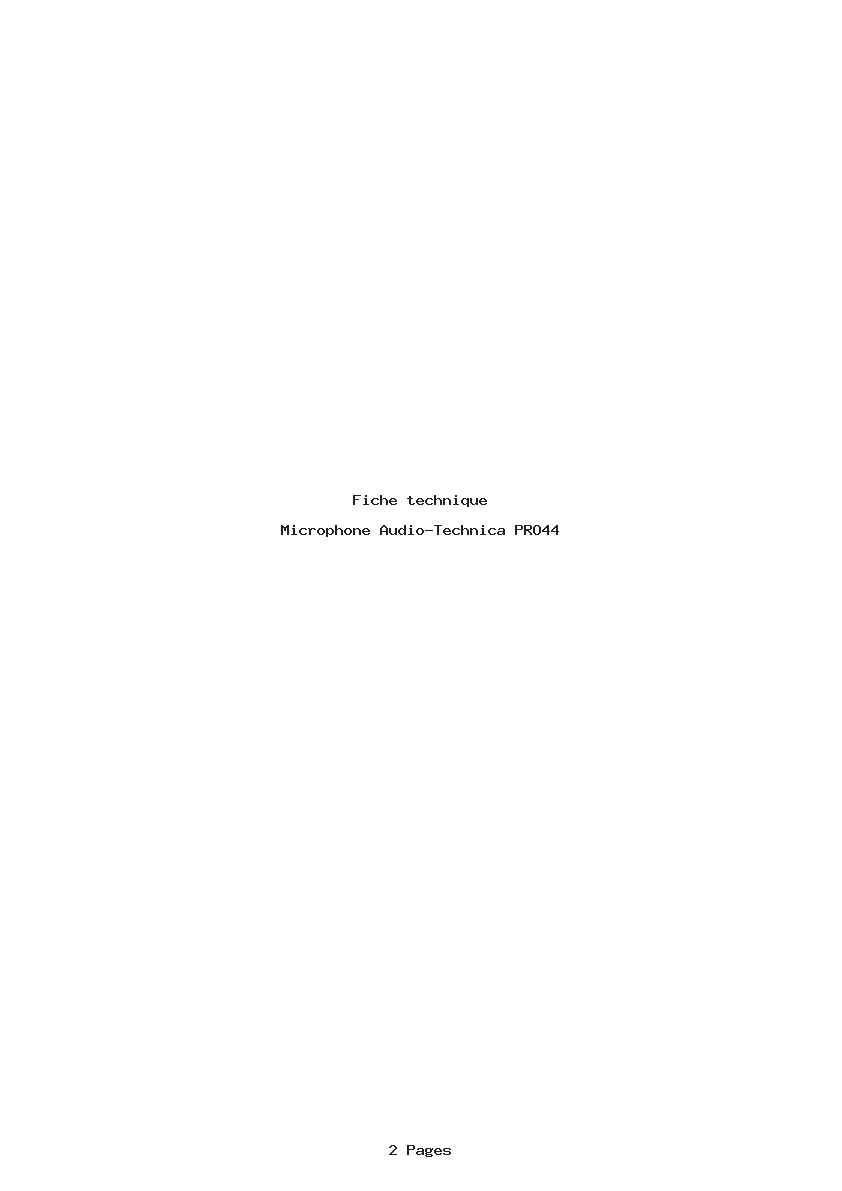 Page 1 de la notice Fiche technique Audio-Technica PRO44