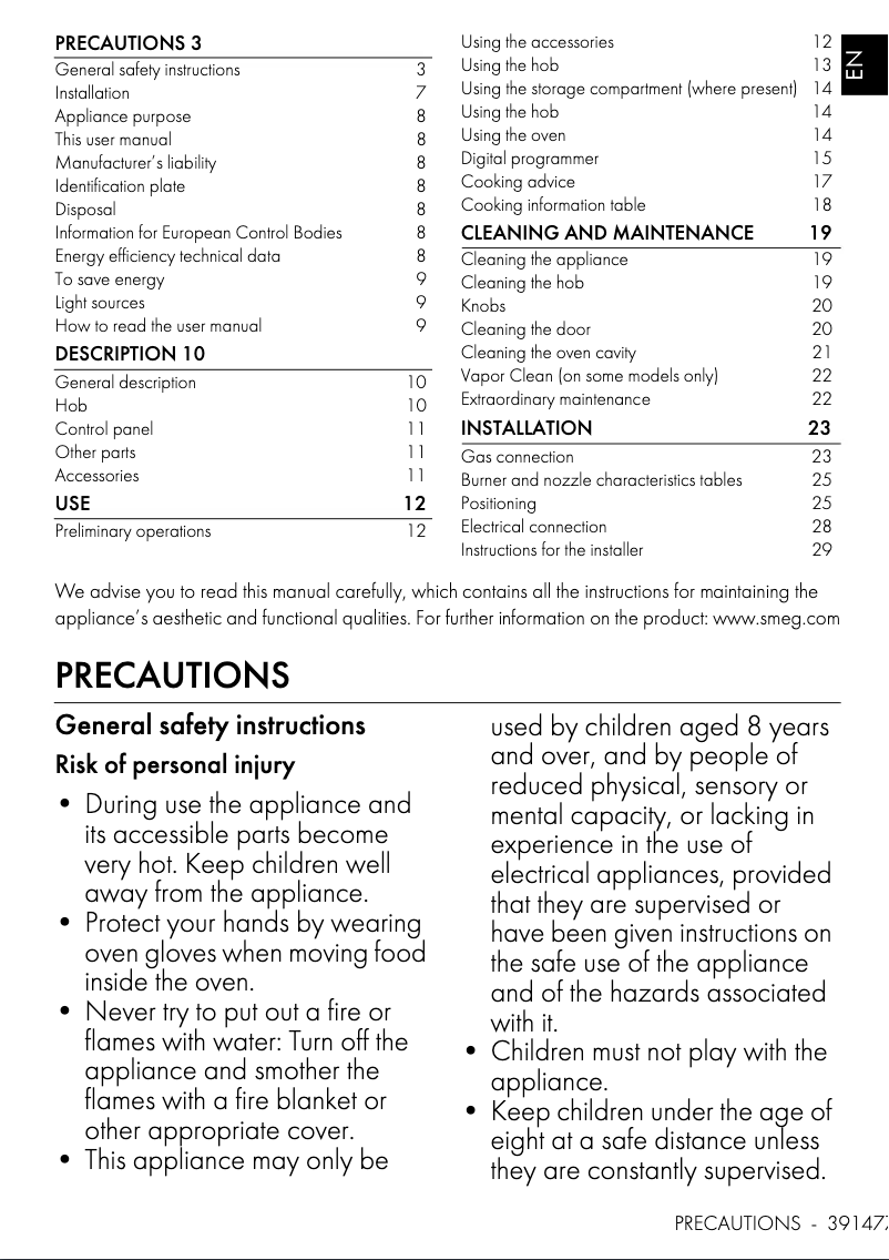 Page 1 of the manual Technical Sheet Smeg CS6GMXA2