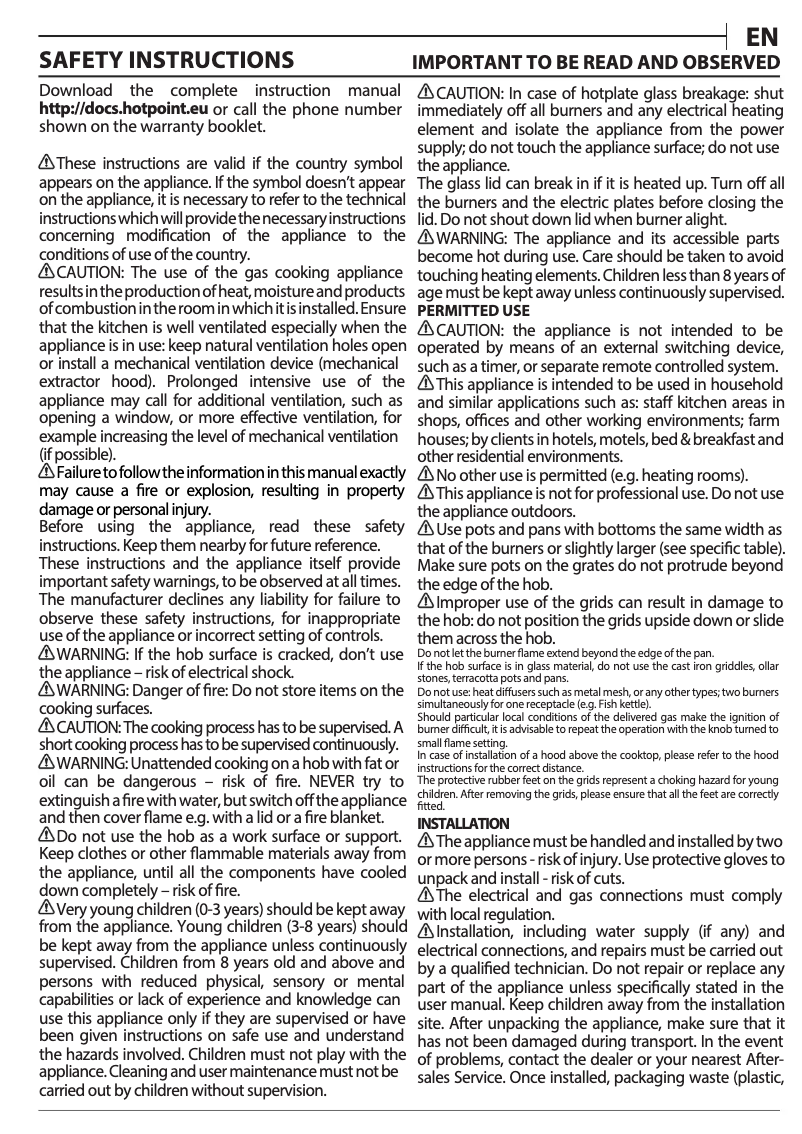Page 1 of the manual User Manual Hotpoint HGS 61S BK