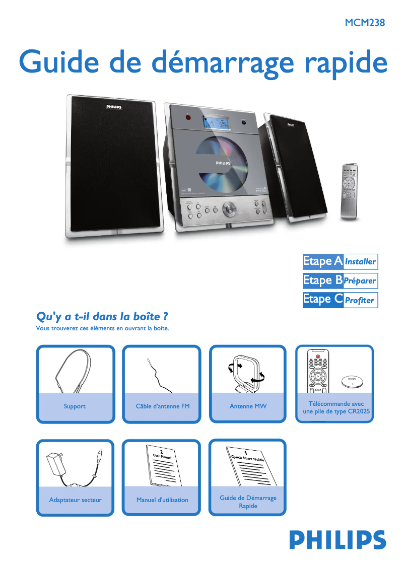 Page 1 of the manual Quick Start Guide Philips MCM238
