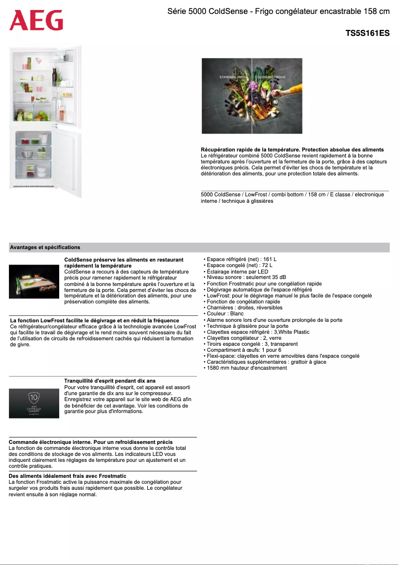 Page 1 de la notice Fiche technique AEG TS5S161ES