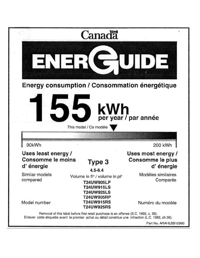 Page 1 de la notice Label énergétique Thermador T24UW915LS