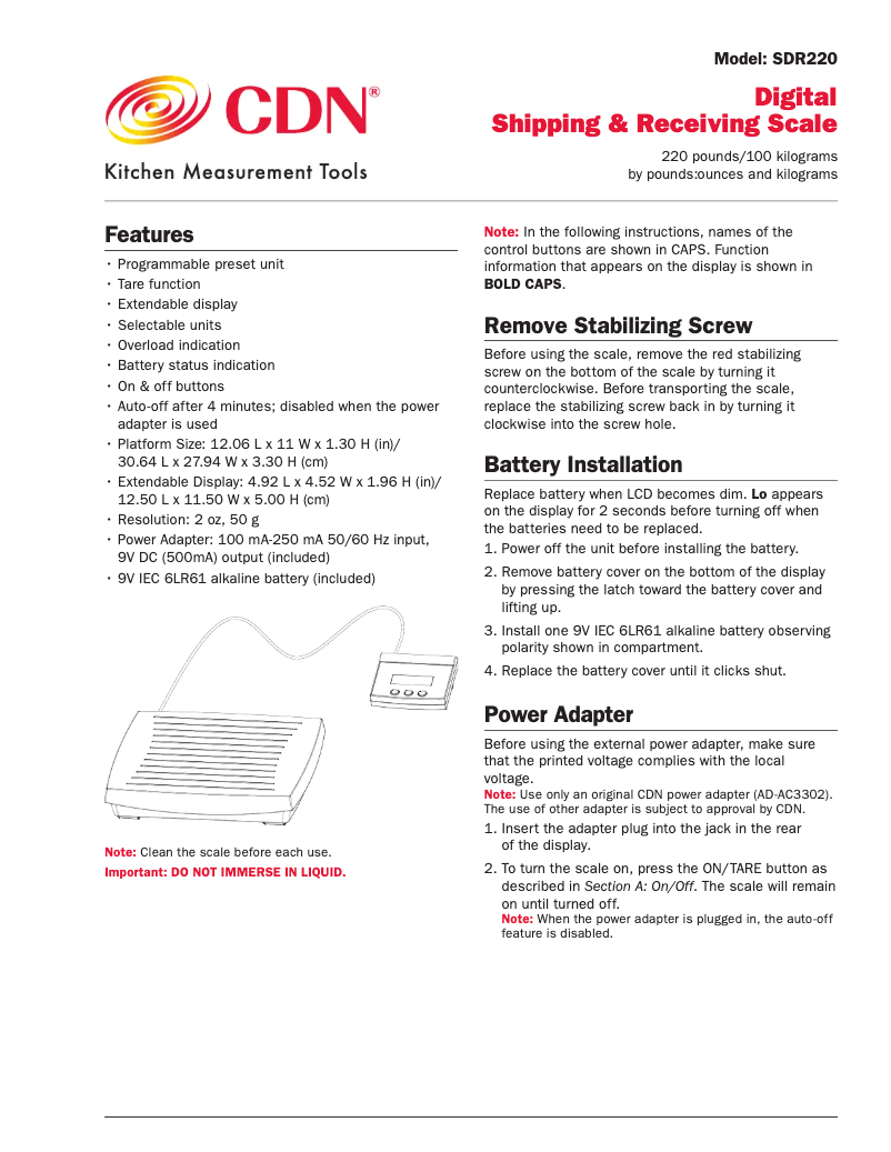 Page 1 de la notice Manuel utilisateur CDN SDR220