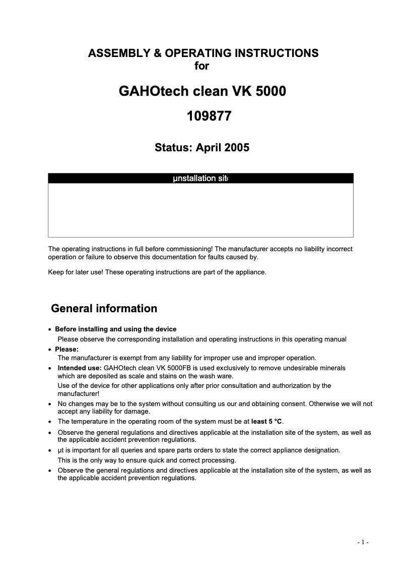 Página 1 del manual Manual de usuario Bartscher VK 5000 FB