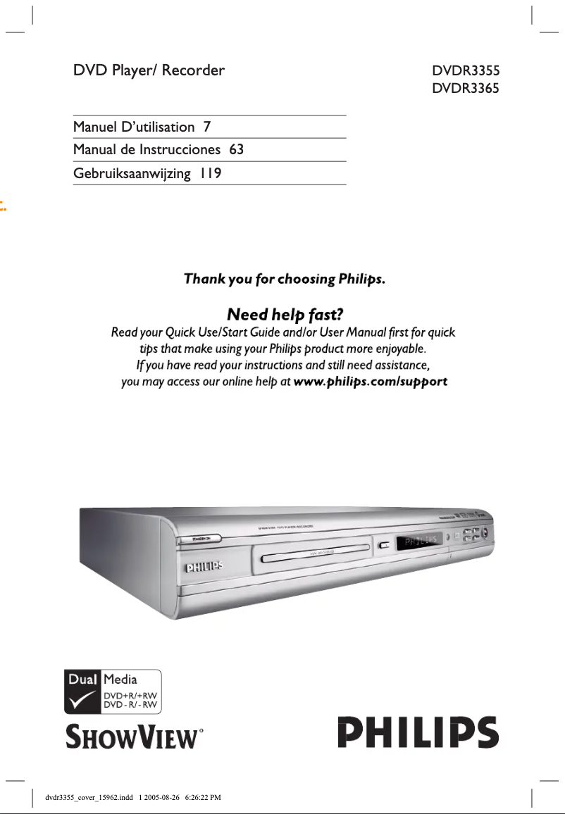Page n°1 - Manuel utilisateur Philips DVDR3355