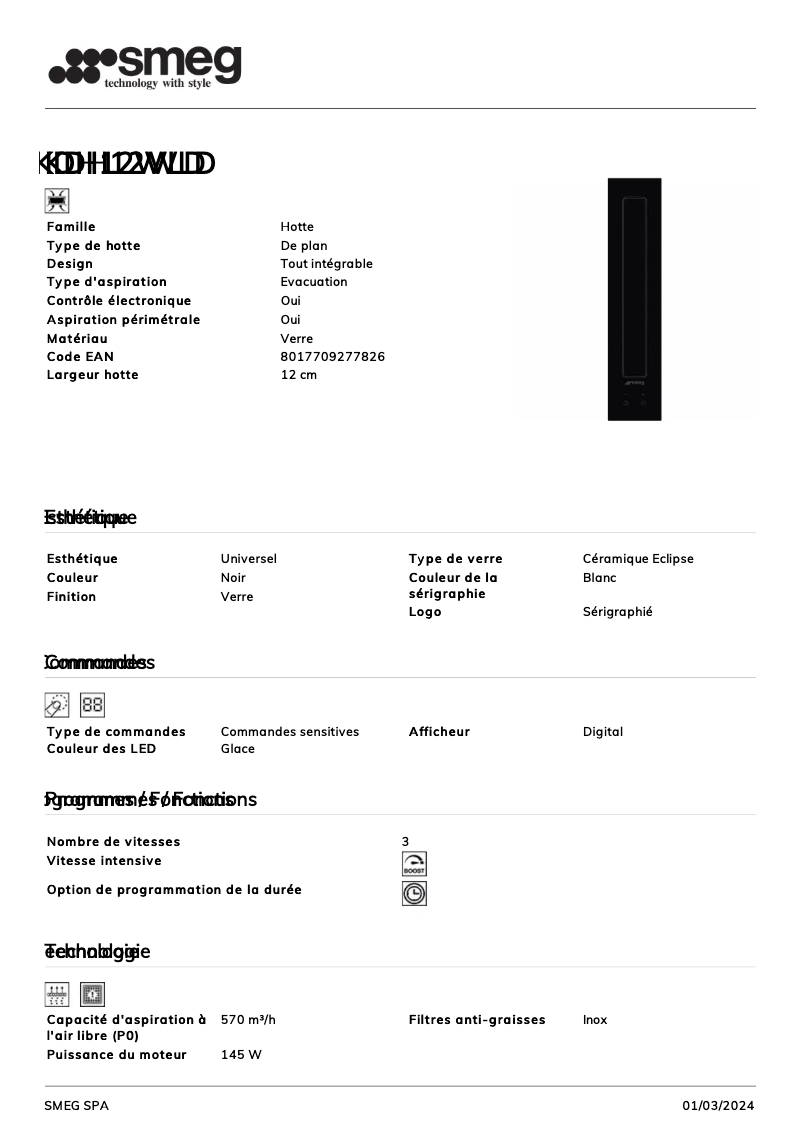 Página 1 del manual Ficha técnica Smeg KDH12WLD