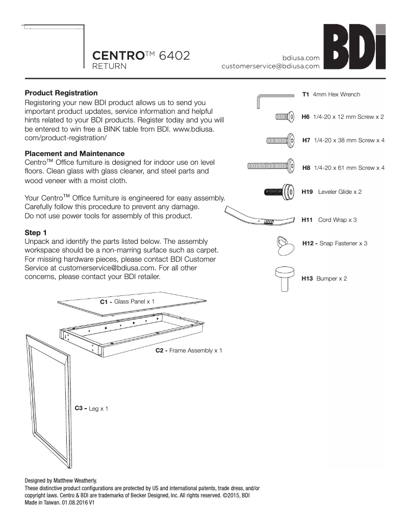 Page 1 de la notice Manuel utilisateur BDI Centro 6402