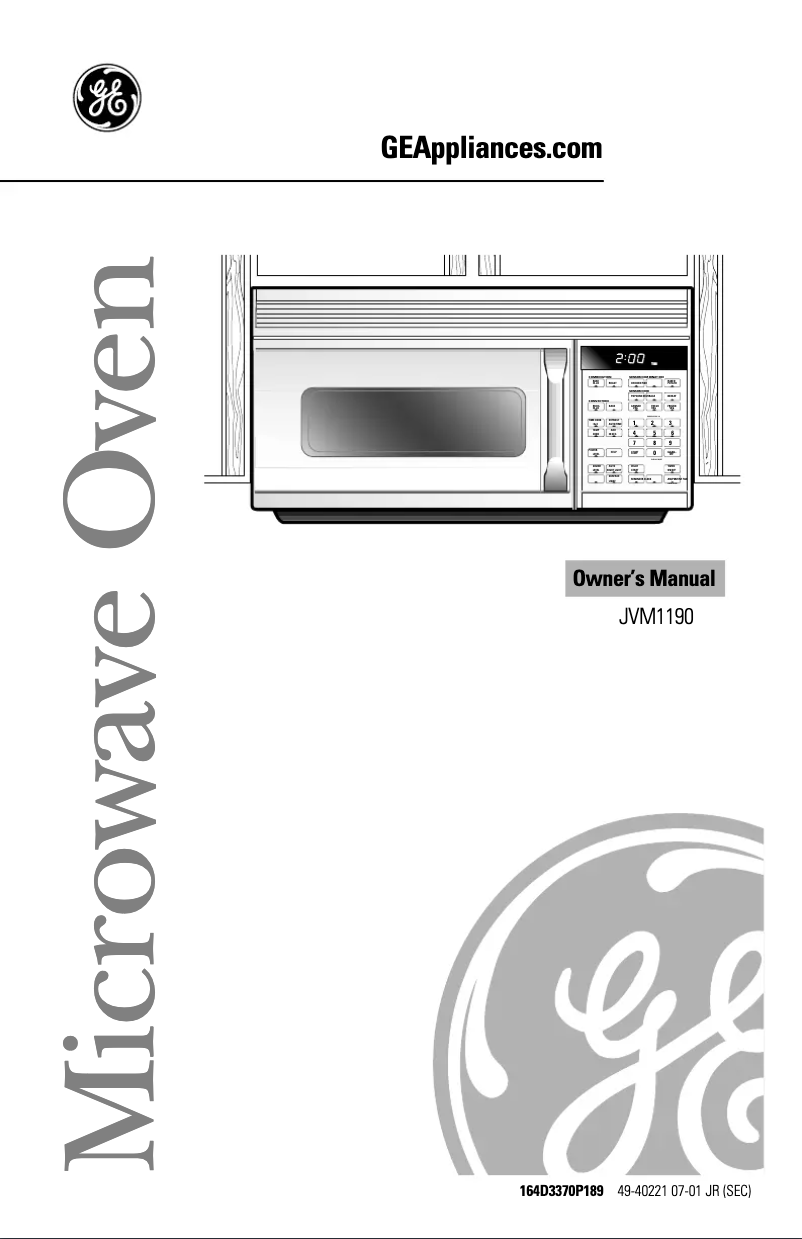 Page 1 de la notice Manuel d'utilisation et d'entretien GE JVM1190WY