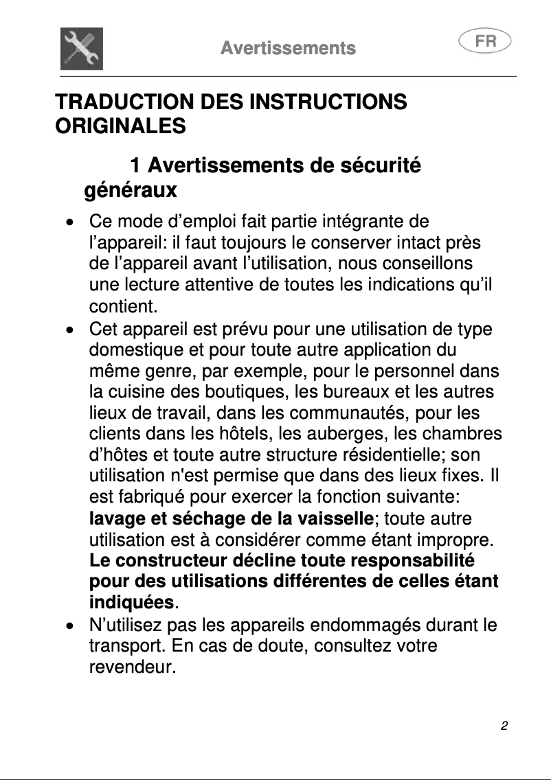 Page 1 de la notice Manuel utilisateur Smeg STL252CLFR