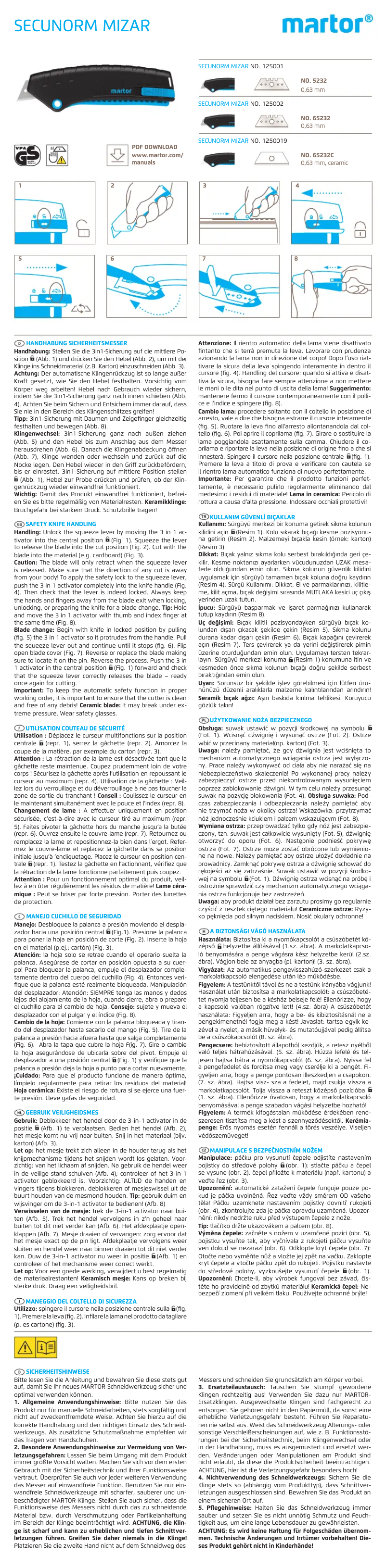 Page 1 de la notice Manuel utilisateur MARTOR Secunorm Mizar