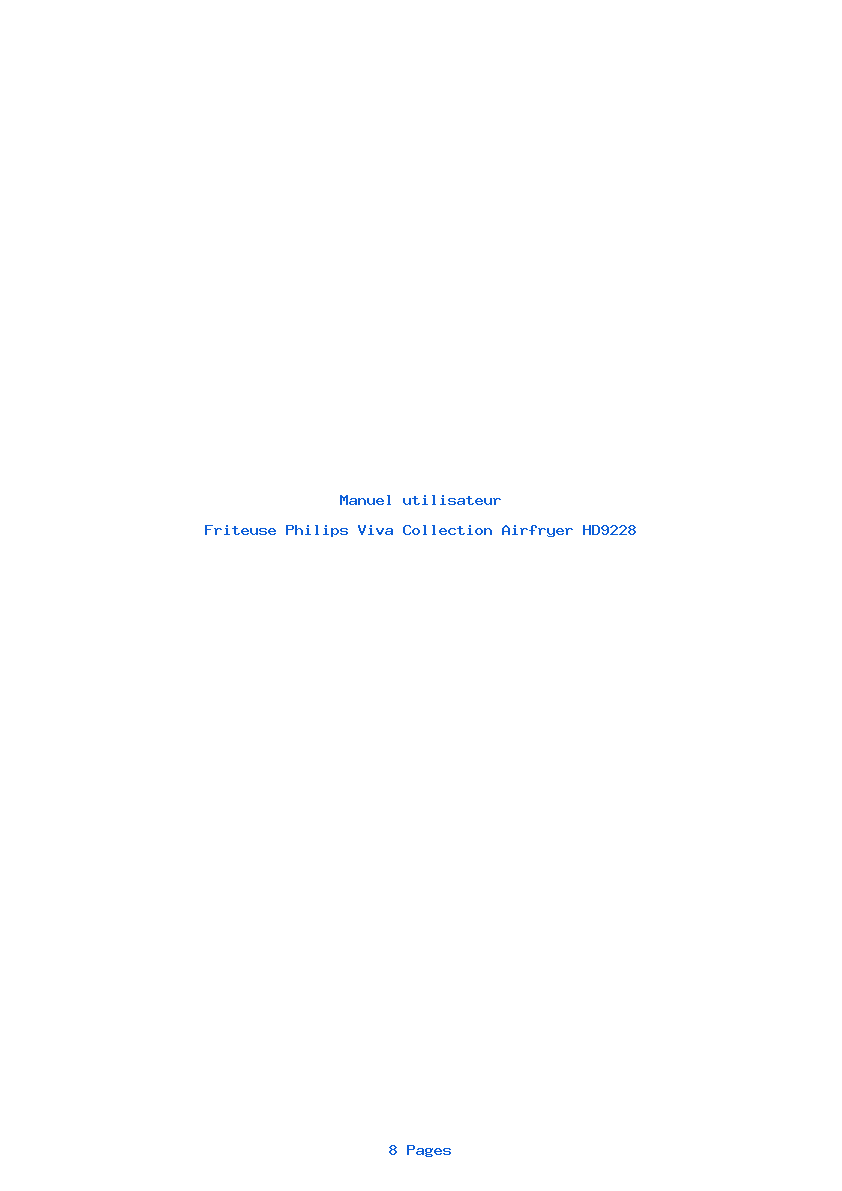 Page 1 de la notice Manuel utilisateur Philips Viva Collection Airfryer HD9228