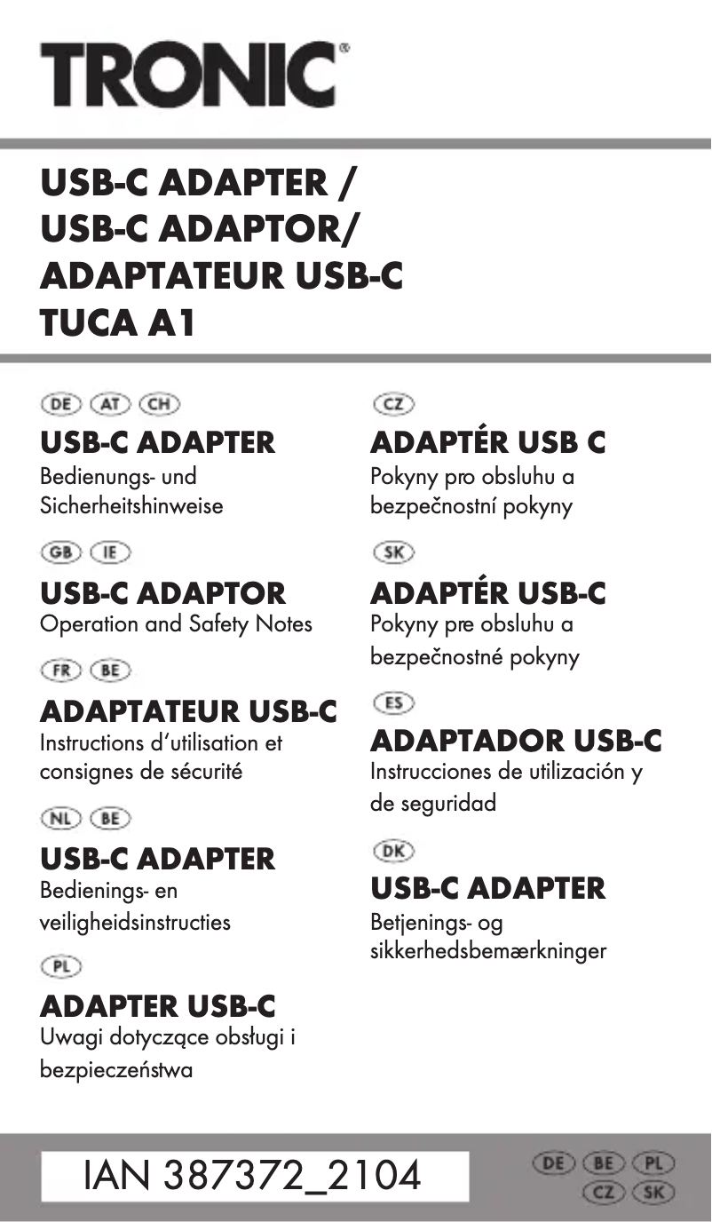 Page 1 de la notice Manuel utilisateur Tronic TUCA A1