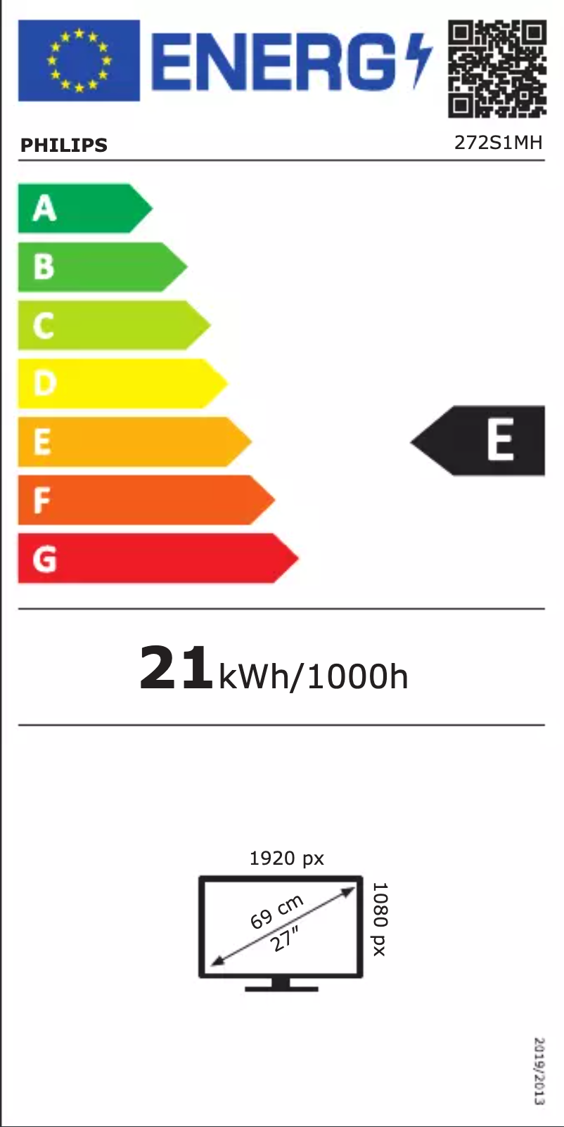 Page 1 of the manual Energy Label Philips S Line 272S1MH
