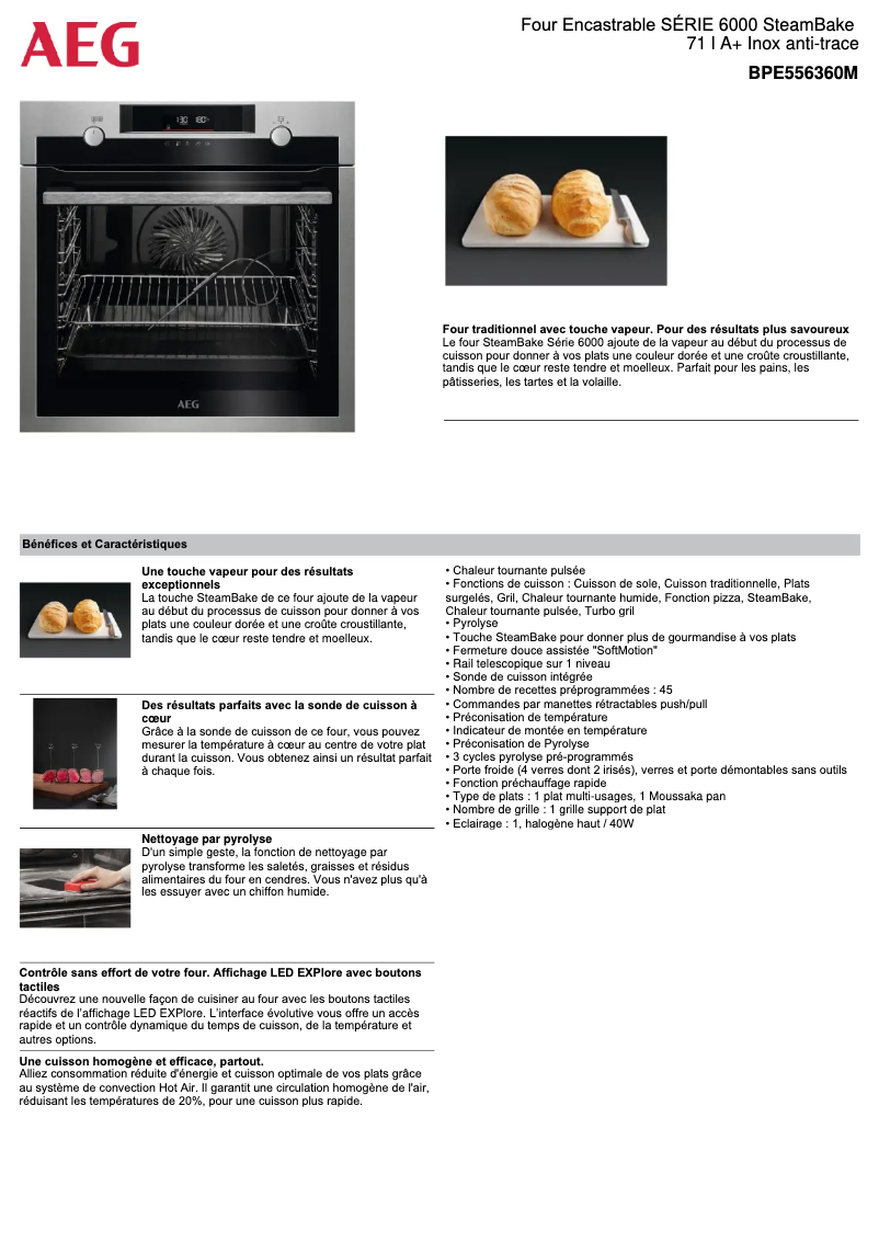 Page 1 de la notice Fiche technique AEG BPE556360M