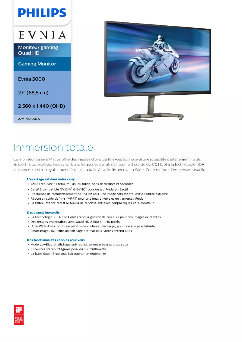 Page n°1 - Fiche technique Philips 27M1N5500ZA