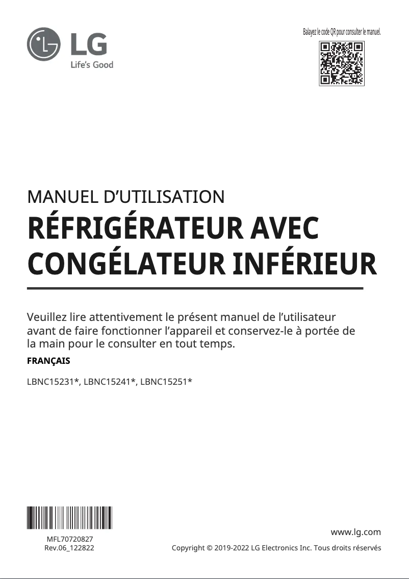 Page 1 de la notice Manuel utilisateur LG LBNC15231P