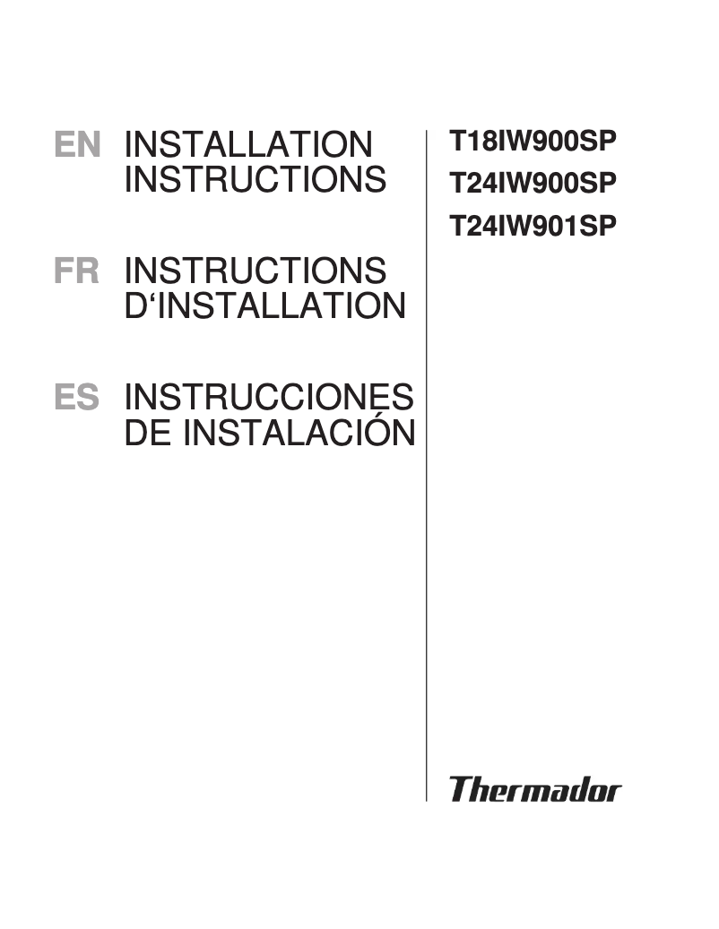 Page 1 de la notice Guide d'installation Thermador T18IW900SP