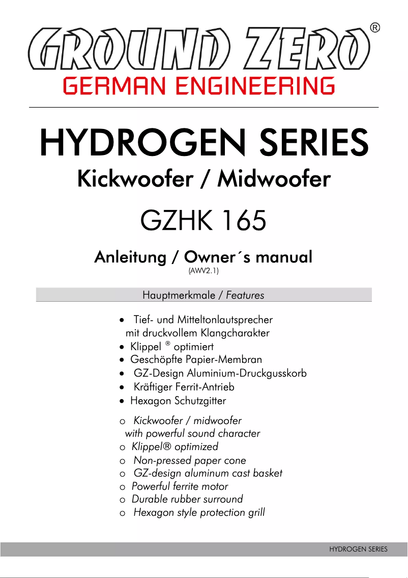 Page 1 of the manual User Manual Ground Zero GZHK 165