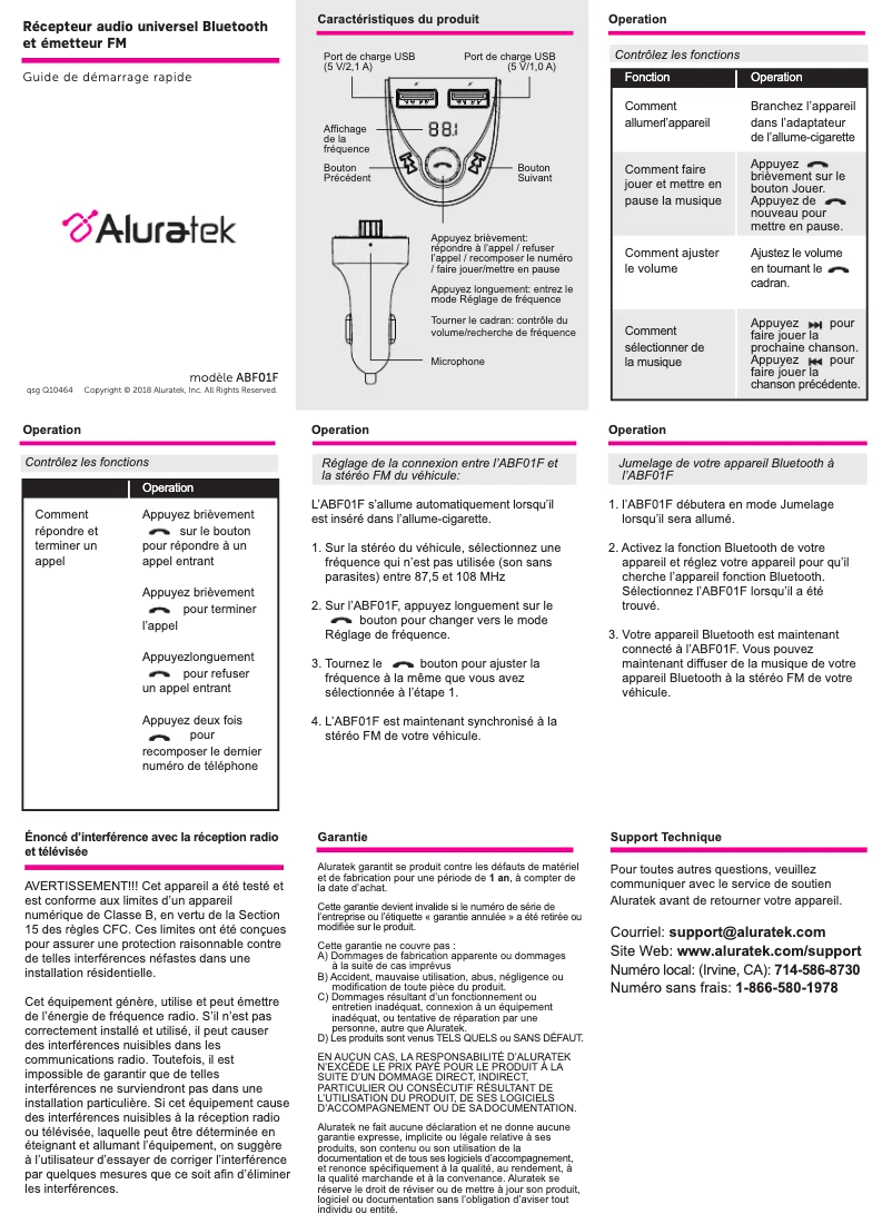 Page 1 de la notice Manuel utilisateur Aluratek ABF01F