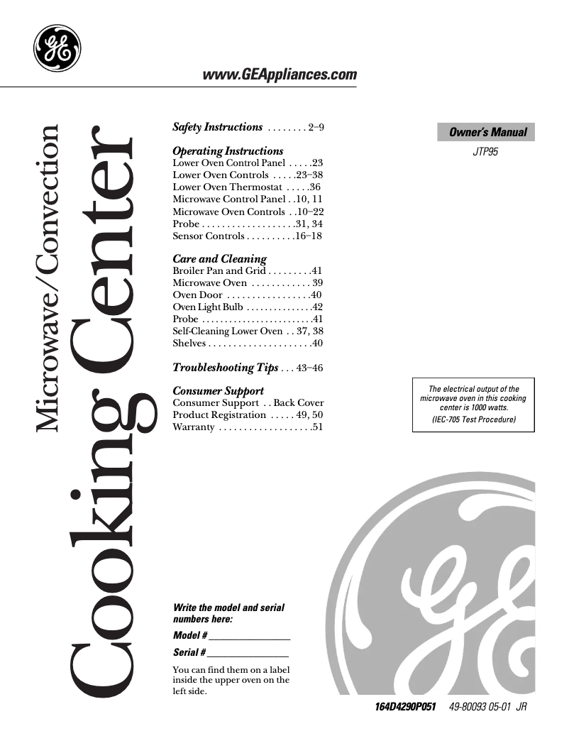 Image de la première page du manuel de l'appareil Profile JTP95WDWW