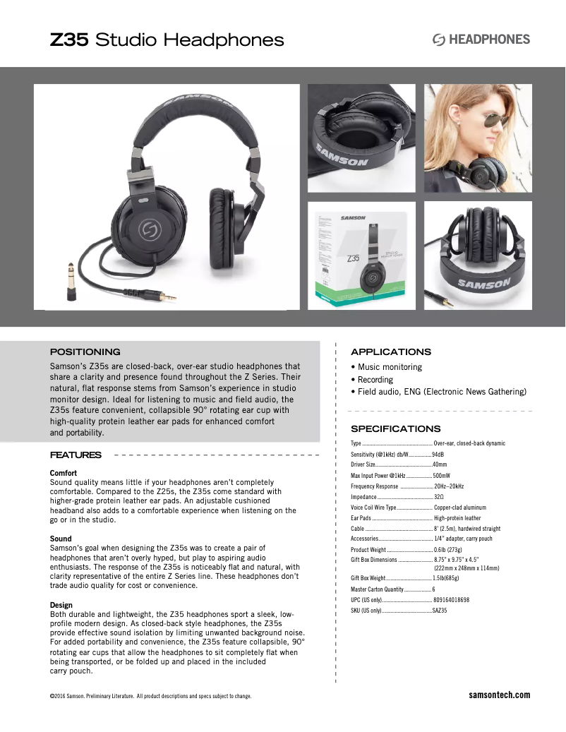 Page 1 de la notice Manuel utilisateur Samson Z35