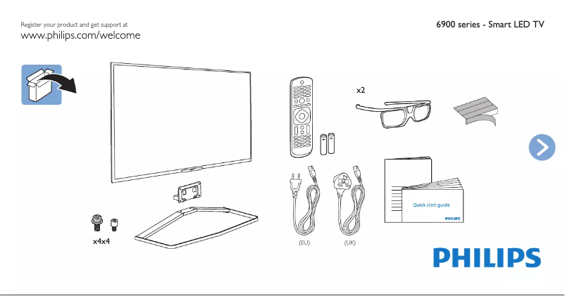 Page 1 of the manual Quick Start Guide Philips 55PFS6909 LED TV