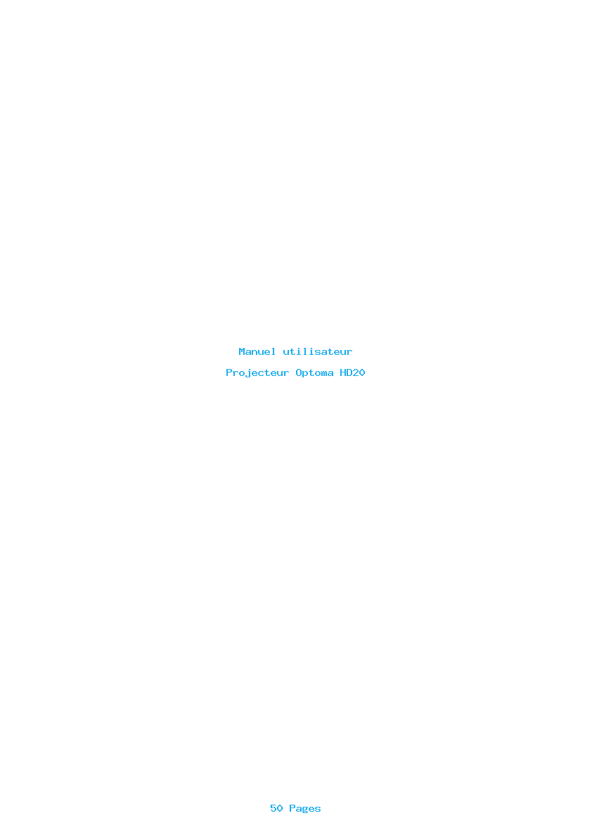 Page 1 de la notice Manuel utilisateur Optoma HD20