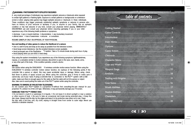 Page 1 de la notice Manuel utilisateur Sony Darksiders (PS3)